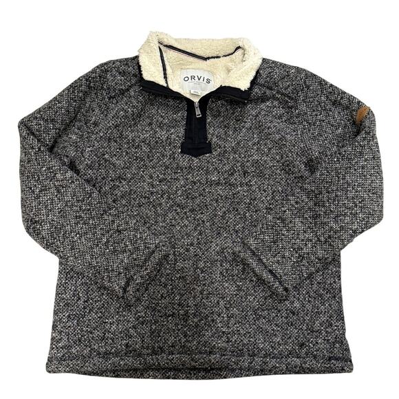 Orvis Sherpa Lined 1/4 Zip Pullover Sweater Gray Men’s Size L Workwear Warm Fall - Picture 1 of 8